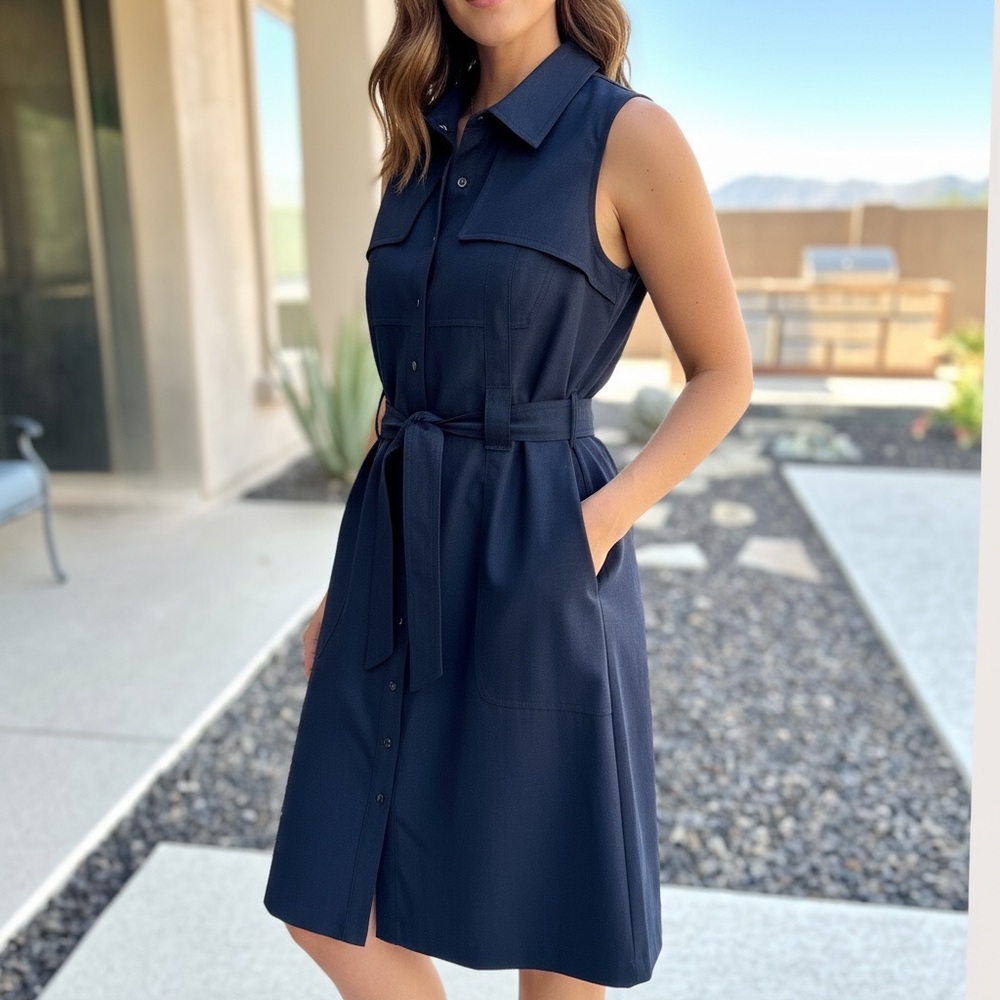 Elie Tahari → Sleeveless Belted Shirt Dress (size 10)